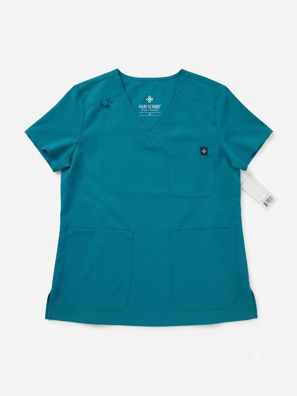 M&M Scrubs Teal V-Neck Scrub Top Womens Size XS Classic Comfort Medical Work